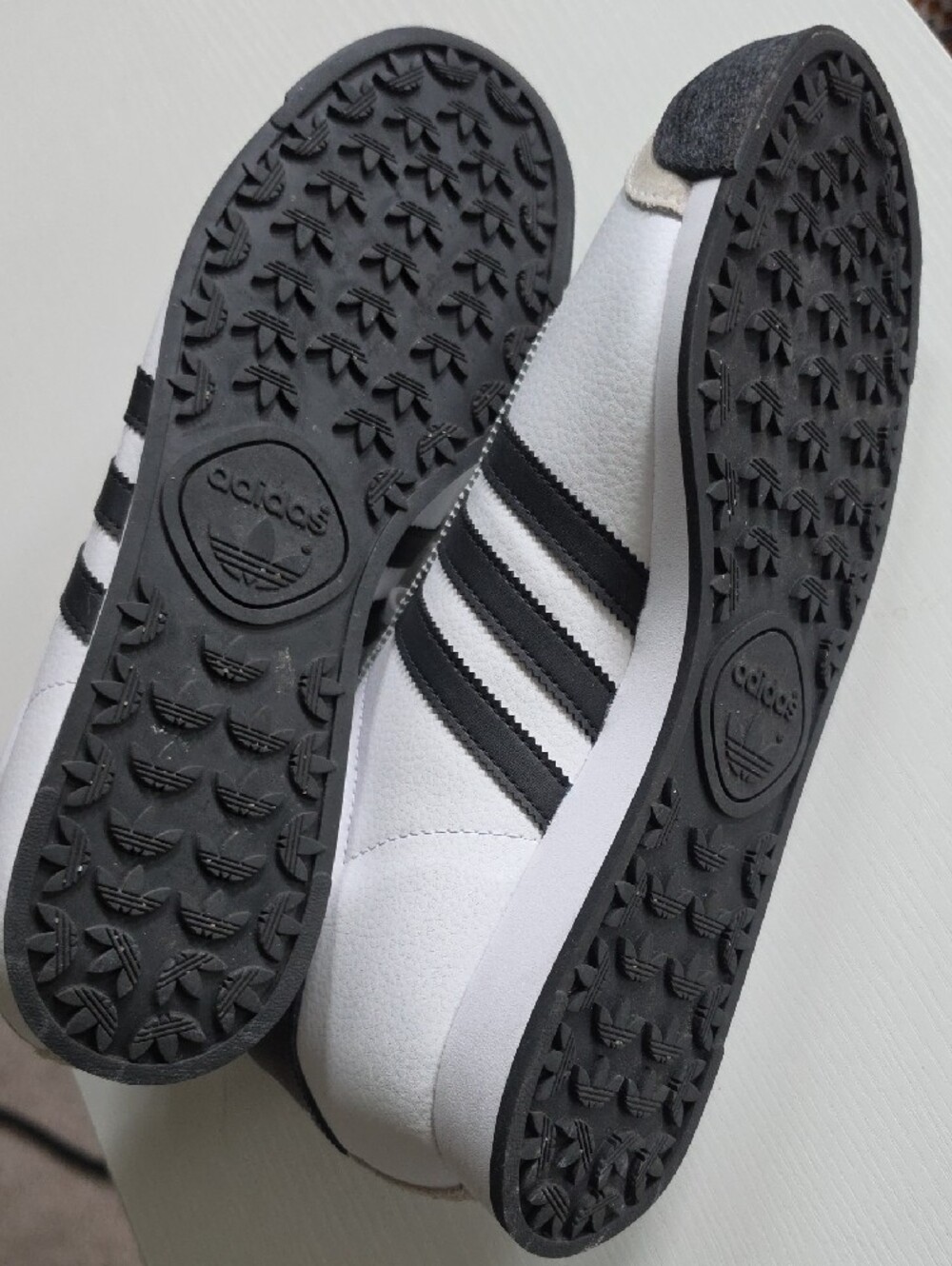 adidas White Sneakers with Black Stripes and Blue Tongue Accent - Picture 5 of 6
